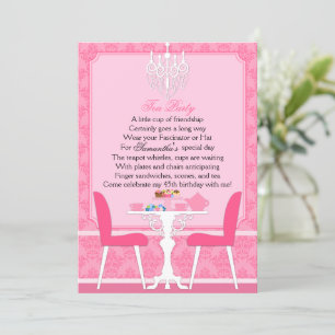 Elegant roze Damask Birthday Tea Party Kaart