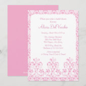 Elegant roze Damask Bridal Shower Uitnodiging (Voorkant / Achterkant)