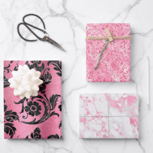 Elegant roze Damask Glitter Gift Inpakpapier Vel