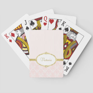 Elegant Roze Damask Gold Lijst en naam Speelkaarten