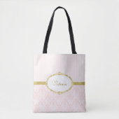 Elegant Roze Damask  Gold Lijst en naam Tote Bag (Voorkant)