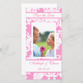 Elegant roze Damask slaat de datum opUw foto Save The Date (Voorkant / Achterkant)