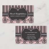 Elegant Roze Damask & Stripe Bakery Visitekaartje (Voorkant / Achterkant)