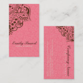 Elegant Roze Damasks Bruin  kant Visitekaartje (Voorkant / Achterkant)