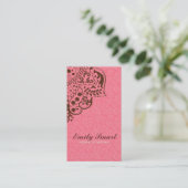 Elegant Roze Damasks Bruin  kant Visitekaartje (Staand voorkant)