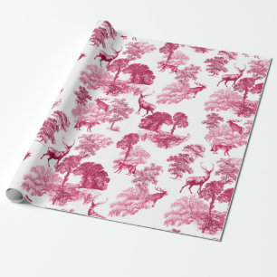 Elegant Roze Deer Fox Toile Woodland Cadeaupapier