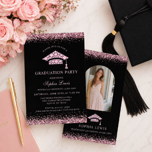Elegant Roze Diamanten Afstudeerfeest Kaart