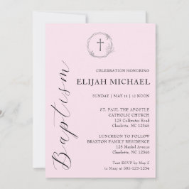 Elegant Roze Doopkruis Krans Uitnodiging