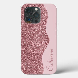 Elegant Roze Drip Glitter Aangepaste Personaliseer iPhone 13 Pro Hoesje