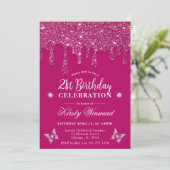 Elegant Roze Dripping Glitter 21e Verjaardag Kaart (Staand voorkant)