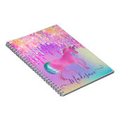 Elegant roze eenhoorn druppelend glitter monogram notitieboek (Rechterzijde)