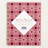 Elegant roze en Black Flowers Pattern Planner (Voorkant)