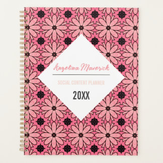 Elegant roze en Black Flowers Pattern Planner