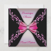 Elegant roze en Black Invite with Diamond Bow Kaart (Voorkant)