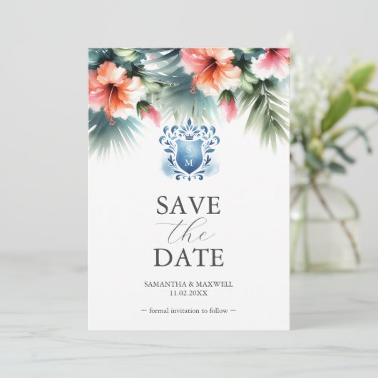 Elegant Roze en Blauw Bloemen Save The Date Cards (Staand voorkant)