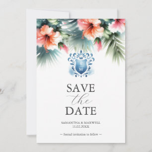 Elegant Roze en Blauw Bloemen Save The Date Cards