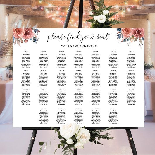 Elegant Roze en Blauw Bloemen Zitkaart Teken Poster