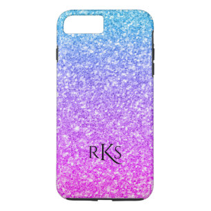 Elegant roze en blauw glitter print monogram iPhone 8 plus / 7 plus hoesje