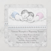 Elegant roze en blauw tweeling Baby shower Kaart (Voorkant / Achterkant)