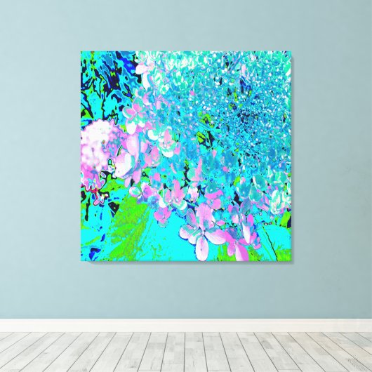 Elegant roze en blauwe grens Hydrangea Canvas Afdruk (Insitu (Houten vloer))
