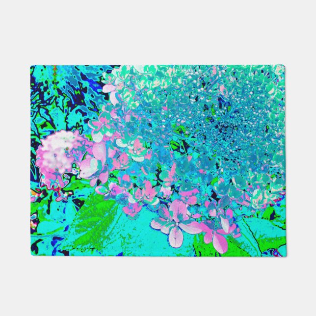 Elegant roze en blauwe grens Hydrangea Deurmat (Voorkant)