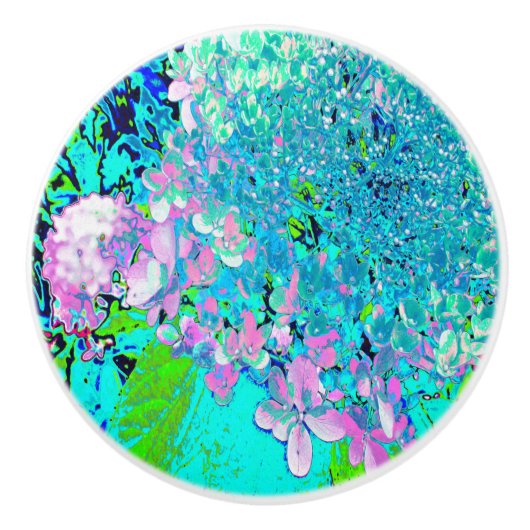 Elegant roze en blauwe grens Hydrangea Keramische Knop (Voorkant)