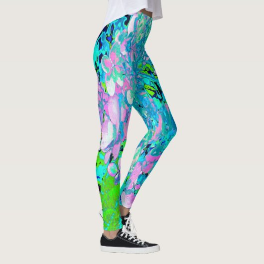 Elegant roze en blauwe grens Hydrangea Leggings (Rechts)