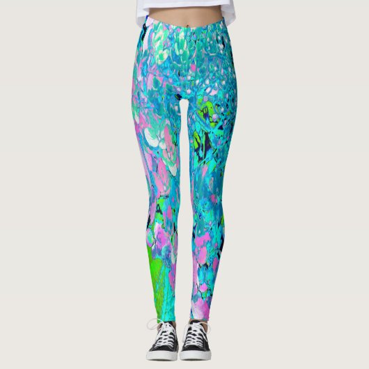 Elegant roze en blauwe grens Hydrangea Leggings (Voorkant)