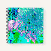 Elegant roze en blauwe grens Hydrangea Notitieboek (Voorkant)