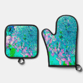 Elegant roze en blauwe grens Hydrangea Ovenwant & Pannenlap Set (Voorkant)