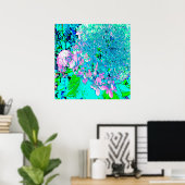 Elegant roze en blauwe grens Hydrangea Poster (Thuiskantoor)