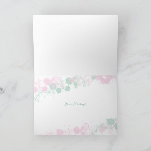 Elegant roze en Blauwgroen Waterverf spatter scrip Bedankkaart (Binnen)