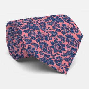 Elegant roze en Blue Floral Damaskers Stropdas