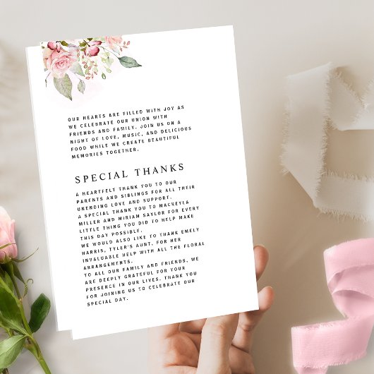 Elegant Roze en Blush Bloemen Bruiloft Programma