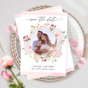 Elegant Roze en Blush Foto Bruiloft Save the Date