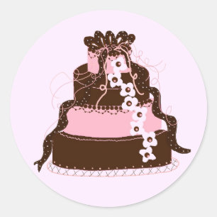 Elegant roze en chocolade Cake Ronde Sticker