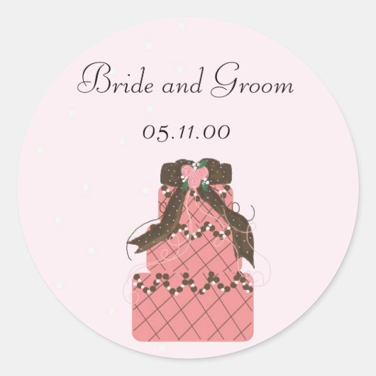 Elegant roze en Chocolade Wedding Cake Ronde Sticker (Voorkant)