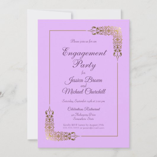 Elegant roze en Gold Lace Engagement Party Kaart (Voorkant)