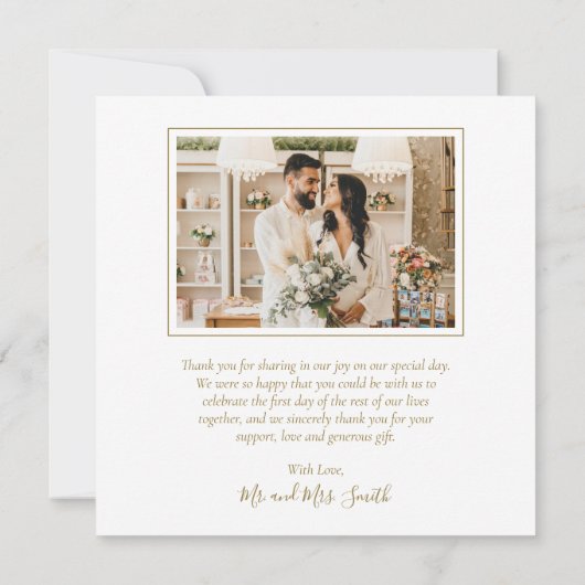 Elegant roze en Gold Script Photo Wedding Bedankkaart (Achterkant)