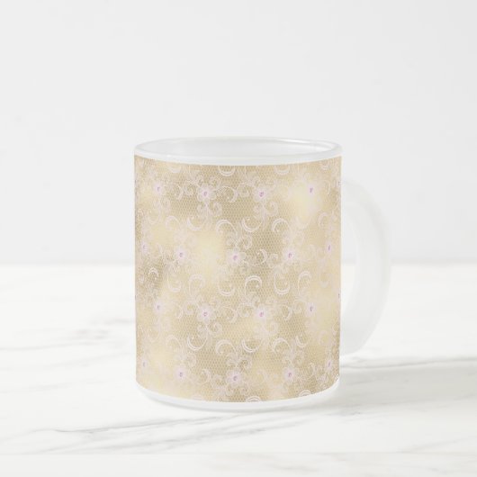 Elegant Roze en Gouden Bloemen Kant Matglas Koffiemok (Voorkant rechts)