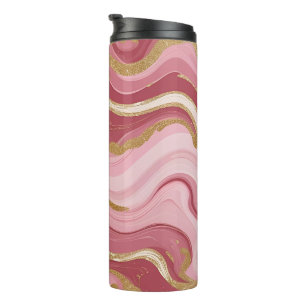 Elegant Roze en Gouden Marmer Thermosbeker