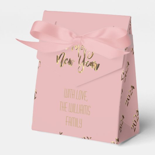 Elegant Roze en Gouden Script Gelukkig Nieuwjaar 2 Bedankdoosjes (Voorkant Zijde)