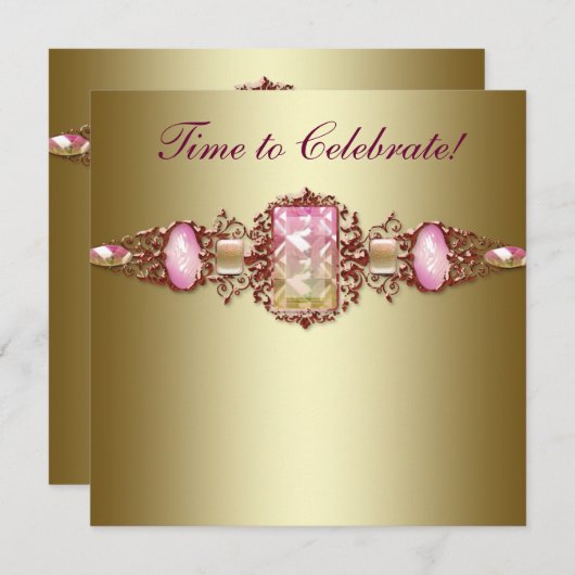 Elegant roze en gouden verjaardagsfeestje kaart (Voorkant / Achterkant)