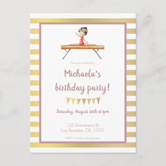 Elegant roze en goudgymnastiek uitnodiging briefkaart (Voorkant)