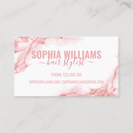 Elegant roze en goudvloeistof Waterverf Inkt Klantenkaartje (Achterkant)