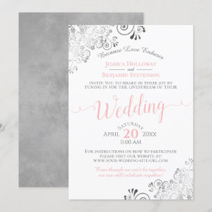 Elegant roze en grijs virtueel huwelijk Livestream Kaart