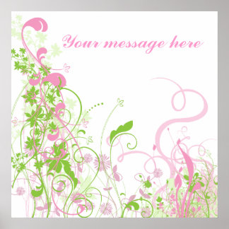 Elegant Roze en Groene Florals en Zwemelen Poster