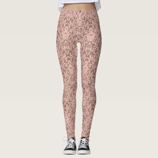 Elegant roze en Mauve Damask Pattern Leggings (Voorkant)