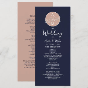 Elegant Roze en Navy Blauwe Huwelijksprogramma Sch Programma
