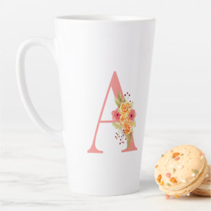 Elegant roze en Oranje bloemenmonogram A Latte Mok